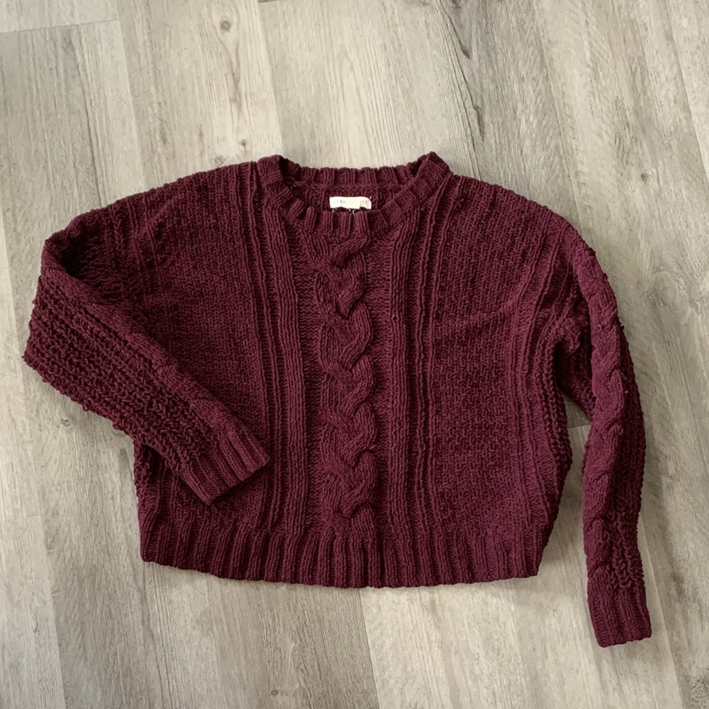 Aeropostale Maroon Cable Knit Crewneck Sweater